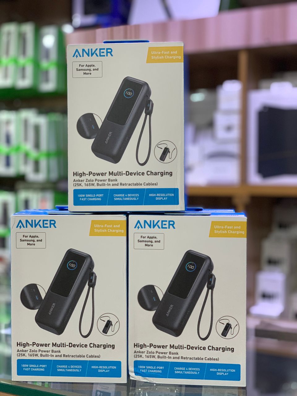 Anker Zolo Power Bank 25k,165w, Build In And Retractable Cables